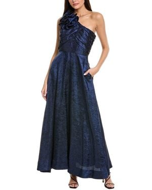 Tahari One-Shoulder Textured Gown - Blue