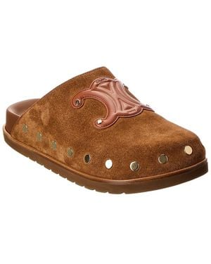 【CELINE】BROWN PITEA CLOGS●363013954C18NC CELINE PITEA CLOG IN Suede Calfskin - COGNAC | CELINE