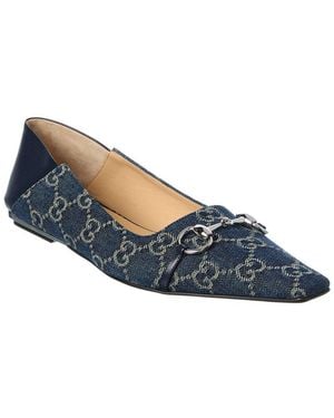 Gucci Vittoria Gg Denim & Leather Ballerina Flat - Blue