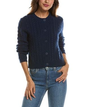 Forte Cable Crewneck 100% Cashmere Cardigan - Blue