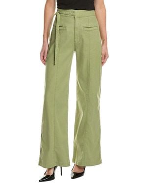 Hudson Jeans Tie Waist Pintucked Linen-Blend Sage Trouser - Green