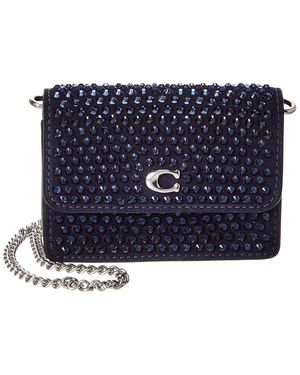 COACH Crystal Essential Half Flap Suede & Leather Card Case - Blue