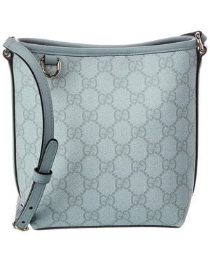 Gucci Gg Emblem Nano Gg Supreme Canvas & Leather Bucket Bag - Blue