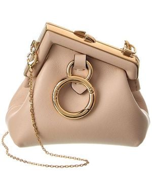 Fendi Nano First Charm Leather Clutch - Natural