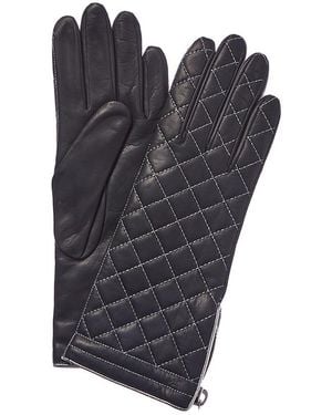 Portolano Iron Grey & Silver Cashmere-lined Leather Gloves - Blue