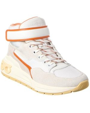 Ferragamo Leather High-Top Sneaker - White