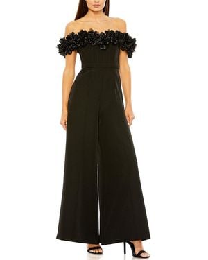 Mac Duggal Floral Bustier Top Flare Leg Jumpsuit - Black