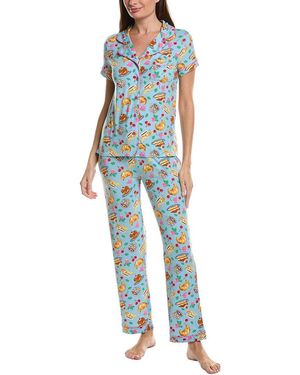 SWEET WHISPERS 2Pc Notch Collar Top & Pant Pj Set - Blue