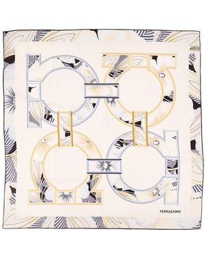 Ferragamo Gancini Print Silk Scarf - Natural