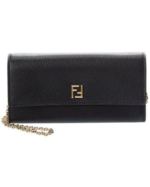 Fendi Ff Leather Continental Wallet On Chain - Black