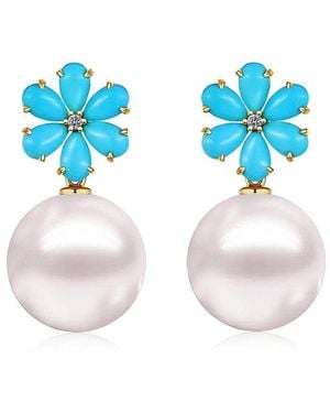 Kai Fine Jewelry 14K 2.43 Ct. Tw. Diamond & & 12-13Mm Pearl Drop Earrings - Blue