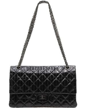 CHANEL Striped Black Lambskin Leather Reissue 2.55 Flap Bag (authentic Pre- Loved)