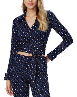 Diane von Furstenberg Wool-Blend Wrap Top with Self-Tie - Blue