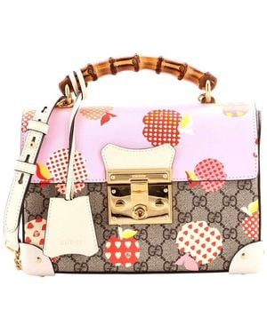 Gucci Printed Gg Coated Canvas Padlock Bamboo Shoulder Bag Small (Authentic Pre-Loved) - Pink