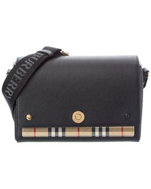 Burberry Note Medium Check Canvas & Leather Shoulder Bag (Authentic Pre-Loved) - Grey