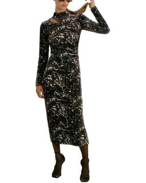 Reiss Sonya Velvet Print Midi Dress - Black