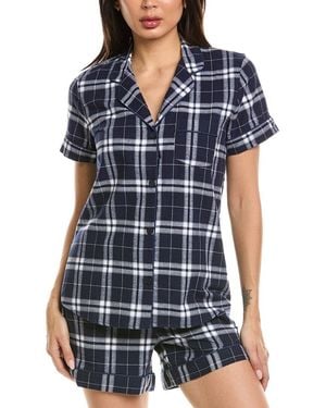 Petite Plume 2Pc Brushed Twill Short Sleeve Short Set - Blue