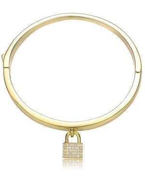 Rachel Glauber 14K Plated Cz Padlock Charm Stacking Bangle Bracelet - Metallic