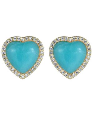 Liv Oliver 18k Plated 13.50 Ct. Tw. Amazonite Cz Amazonite Love Post Earrings - Blue