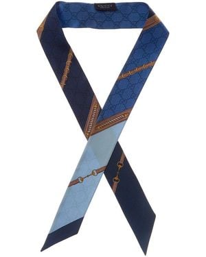 Gucci Heritage Print Silk Neck Bow - Blue