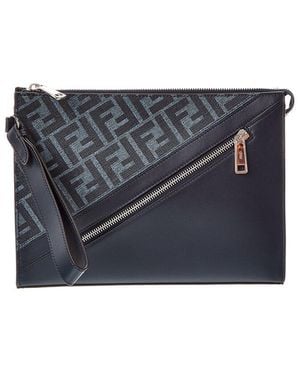 Fendi Ff Leather Pouch - Gray