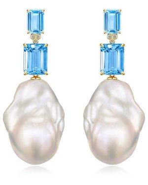 Kai Fine Jewelry 14K 9.03 Ct. Tw. Diamond & Topaz & 16-17Mm Pearl Drop Earrings - White