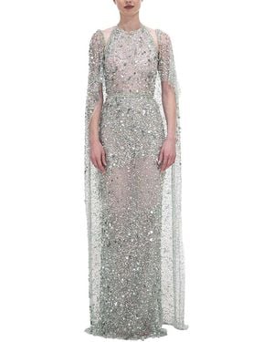 Reem Acra Embroidered Halter Neck Gown - Grey