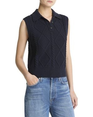 Vince Wool-Blend Polo Cable Vest - Blue