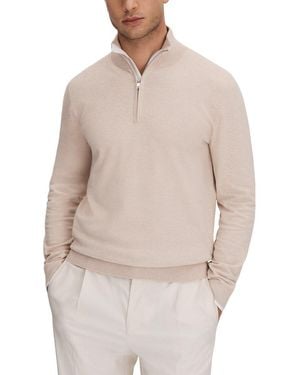 Reiss Swinley Cotton Half Zip Top - Natural