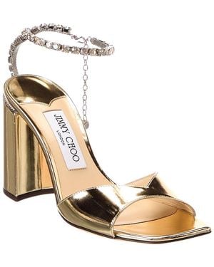 Jimmy Choo Saeda Block Heel 85 Leather Sandal - Metallic