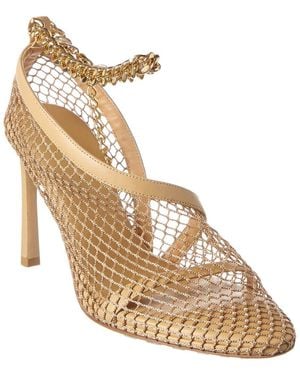 Bottega Veneta Mesh & Leather Ankle Strap Sandal - Metallic