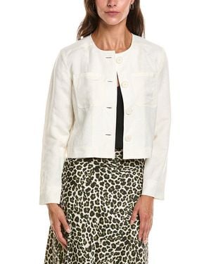 Anne Klein Button Front Linen-Blend Jacket - White