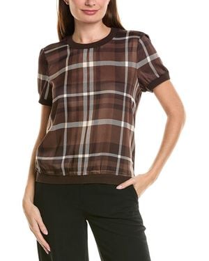 Tahari Petite Twill Short Sleeve Knit Top - Brown