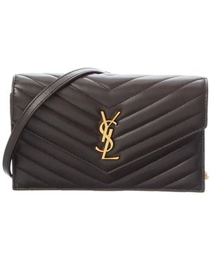 Saint Laurent Cassandre Envelope Leather Chain Wallet - Grey