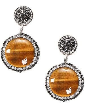 Eye Candy LA Tiger Eye Pave Drop Earring - Metallic
