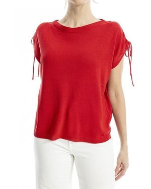Max Studio Drawstring Sleeve Linen-Blend Top - Red