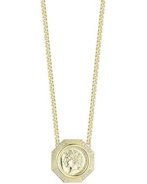 Chloe and Madison 14k Over Silver Cz Bold Coin Necklace - Metallic