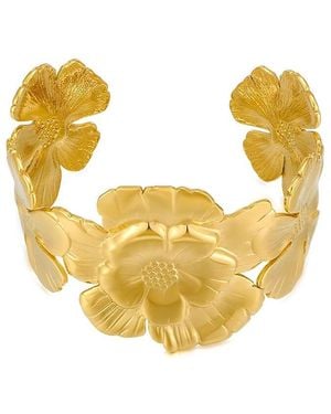 Liv Oliver 18K Plated Abstract Flower Cuff Bangle Bracelet - Metallic