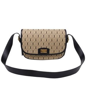 Saint Laurent Camel Canvas Monogram All-Over Logo Satchel (Authentic Pre- Loved) - Gray