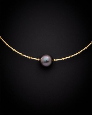 Italian Gold 18K Pearl Choker Necklace - Black