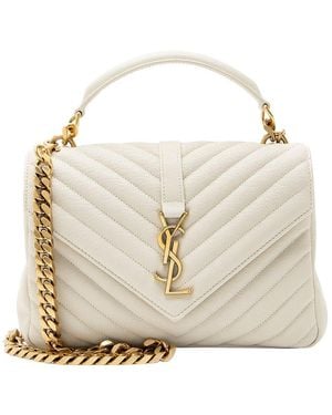 Saint Laurent Matelasse Calfskin Monogram College Medium Shoulder Bag (Authentic Pre-Loved) - Natural