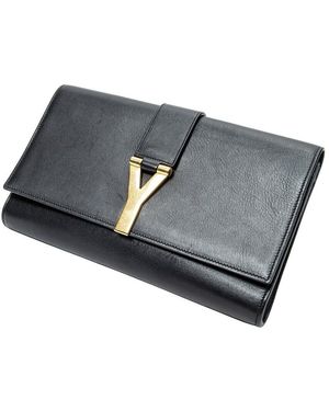 Saint Laurent Black Calfskin Leather Ligne Y Clutch (authentic Pre-loved) - Gray