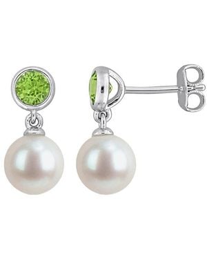Rina Limor 0.58 Ct. Tw. Peridot & 7-7.5Mm Pearl Stud Earrings - White