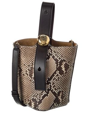 Loewe Pebble Mini Snake-Embossed Leather Bucket Bag - Black
