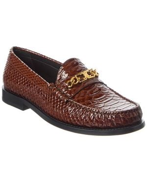 Celine Loco Triomphe Python-Embossed Patent Loafer - Brown