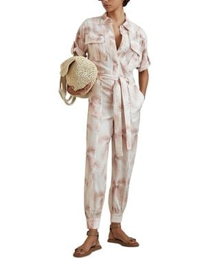Reiss Kaia Printed Linen Jumpsuit - White