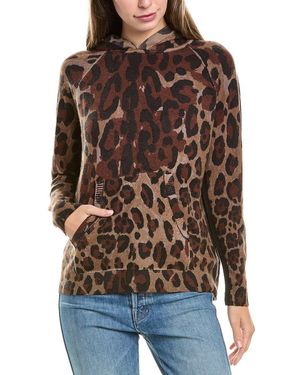 Brodie Cashmere Wool & Cashmere-Blend Contrast Leopard Hoodie - Brown