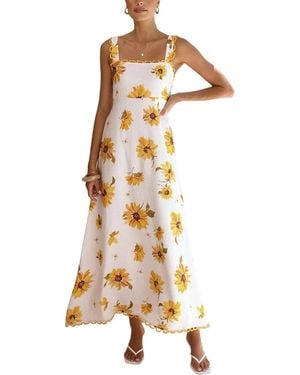 Esea Linen-Blend Midi Dress - Metallic