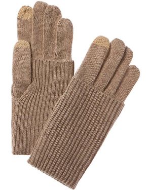 Amicale Cashmere Fold-Over Rib Cuff Cashmere Gloves - Brown