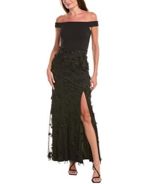Aidan Mattox Floral Applique Maxi Dress - Black